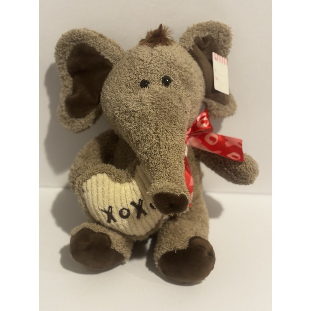 NWT Kellytoy Brown Tan Elephant‎ XOXO Heart Valentines Plush Soft Stuffed Animal